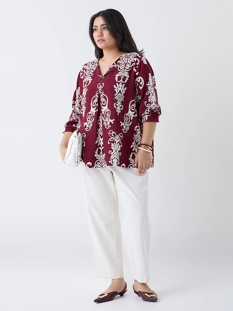 Gia Maroon Printed Blouse - Image 2