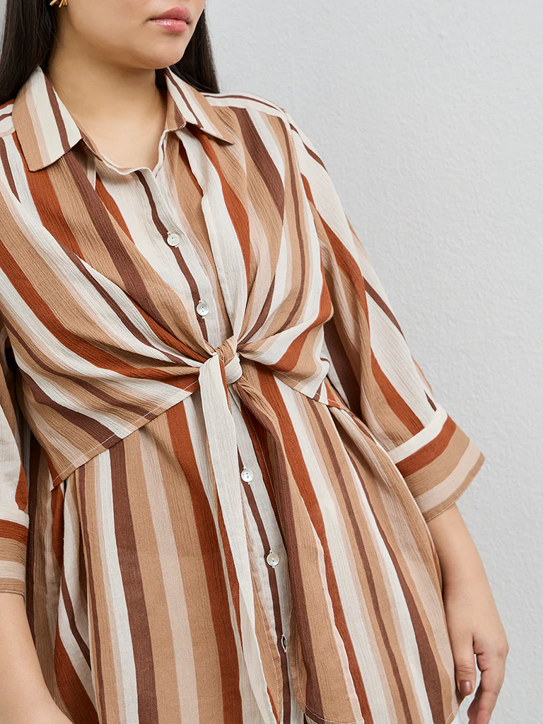 Gia Multicolour Striped Tie-Up Cotton Blouse - Image 3