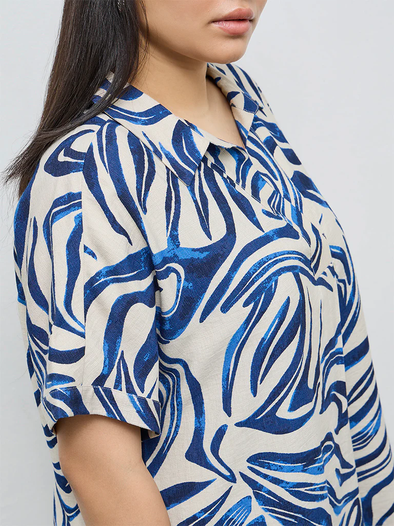 Gia Navy Abstract Design Blouse - Image 3