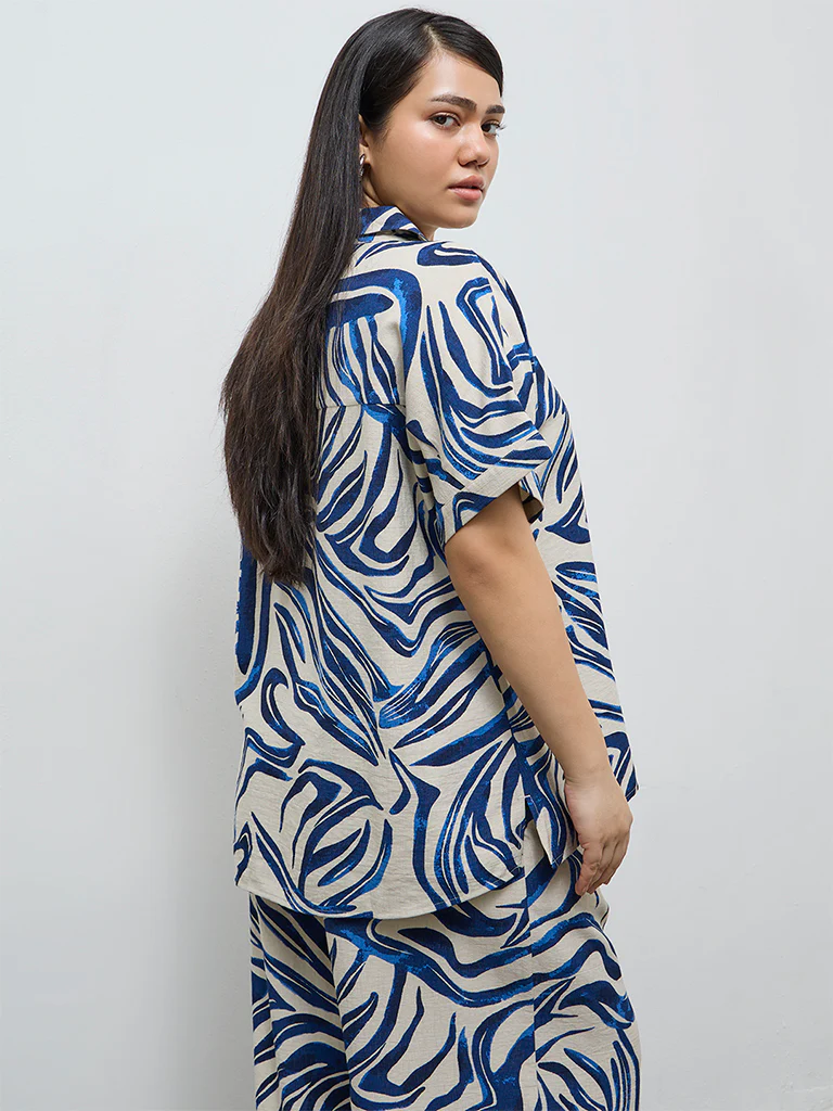 Gia Navy Abstract Design Blouse - Image 4