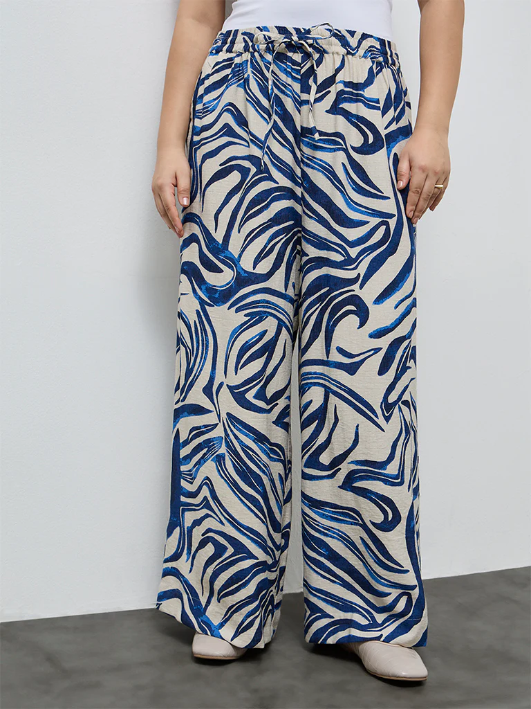 Gia Navy Abstract Pattern High-Rise Trousers - Image 2