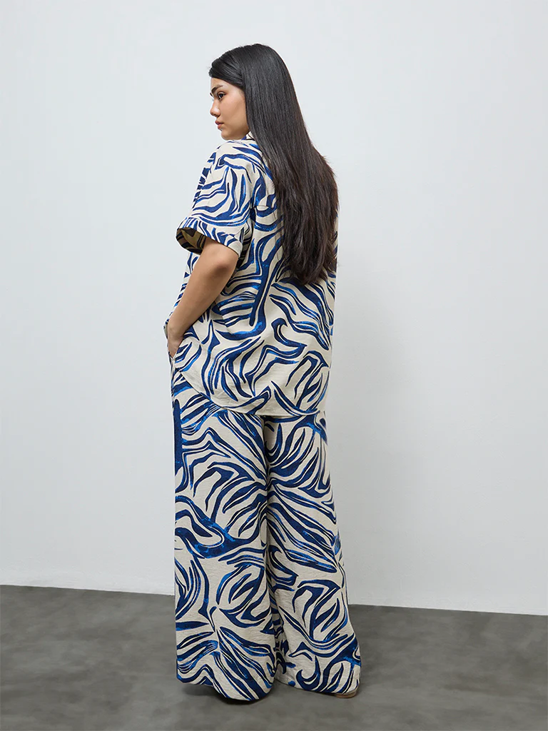 Gia Navy Abstract Pattern High-Rise Trousers - Image 4