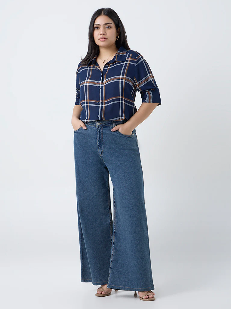 Gia Navy Checks Design Shirt - Image 2
