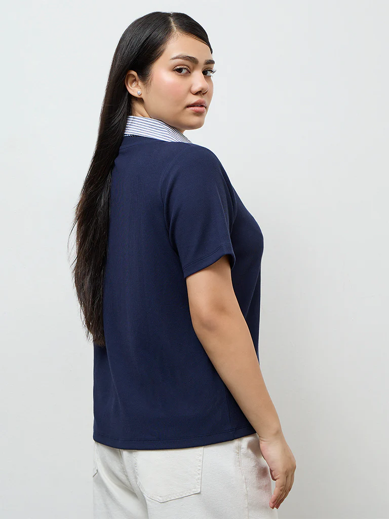 Gia Navy Collared Top - Image 4