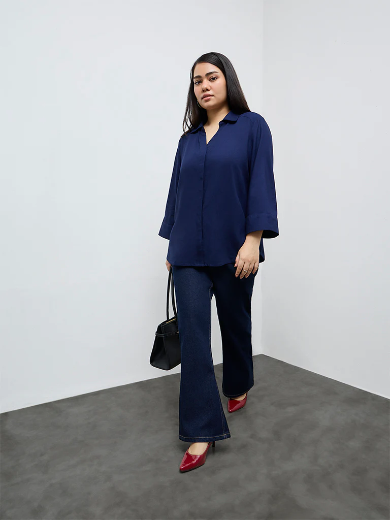 Gia Navy Cotton Shirt - Image 2