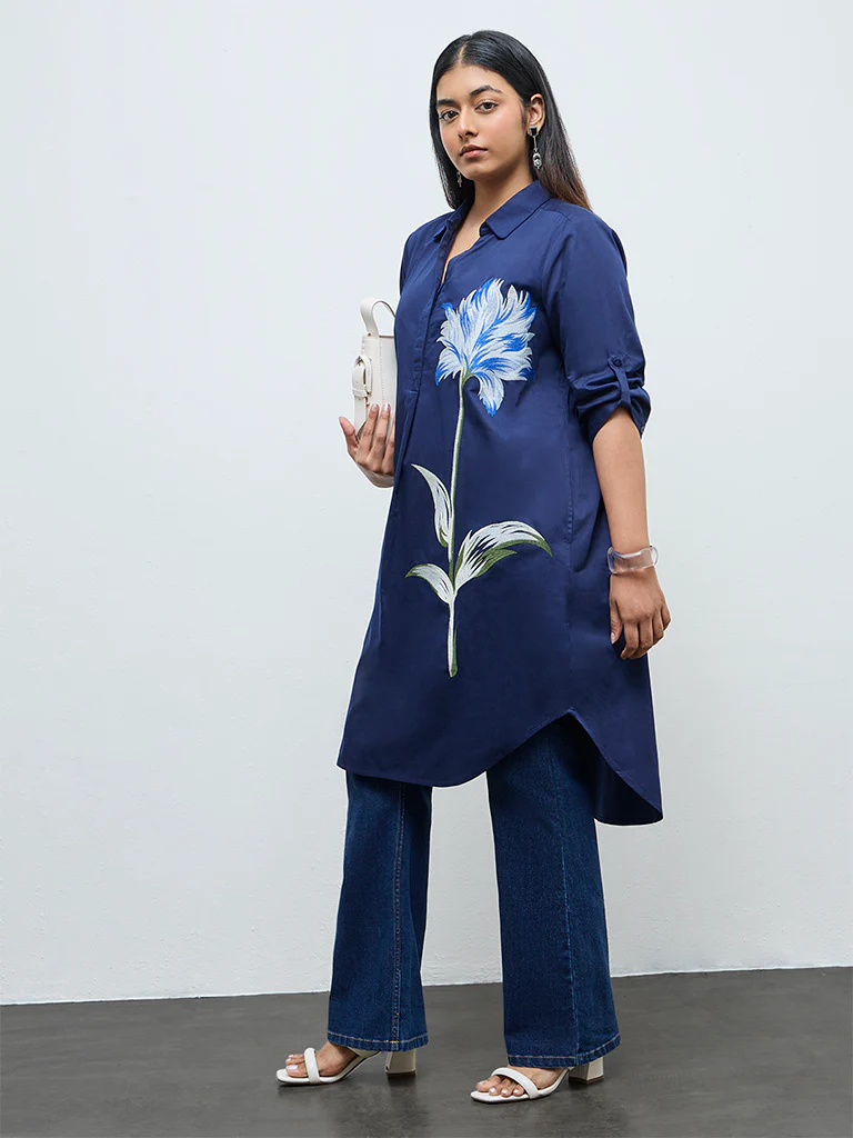 Gia Navy Floral Cotton Tunic