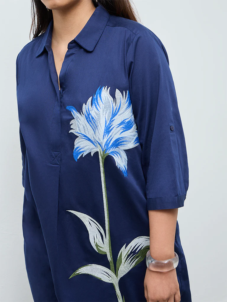 Gia Navy Floral Cotton Tunic - Image 3