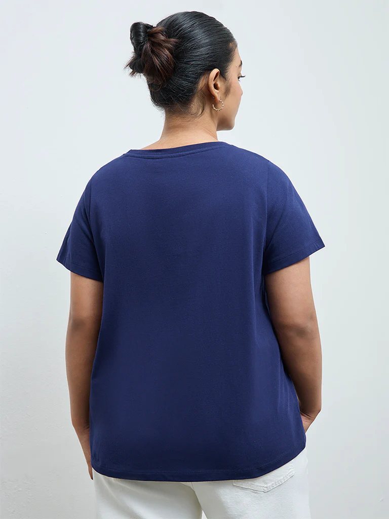 Gia Navy Printed Cotton T-Shirt - Image 4