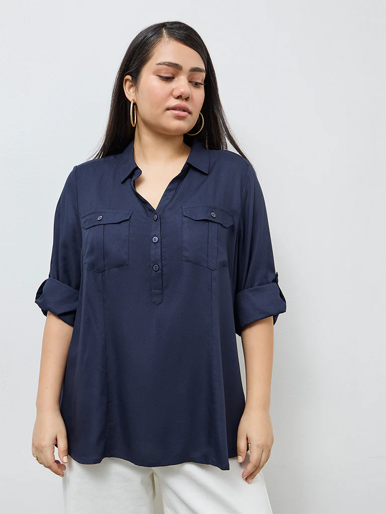 Gia Navy Solid Blouse - Image 2
