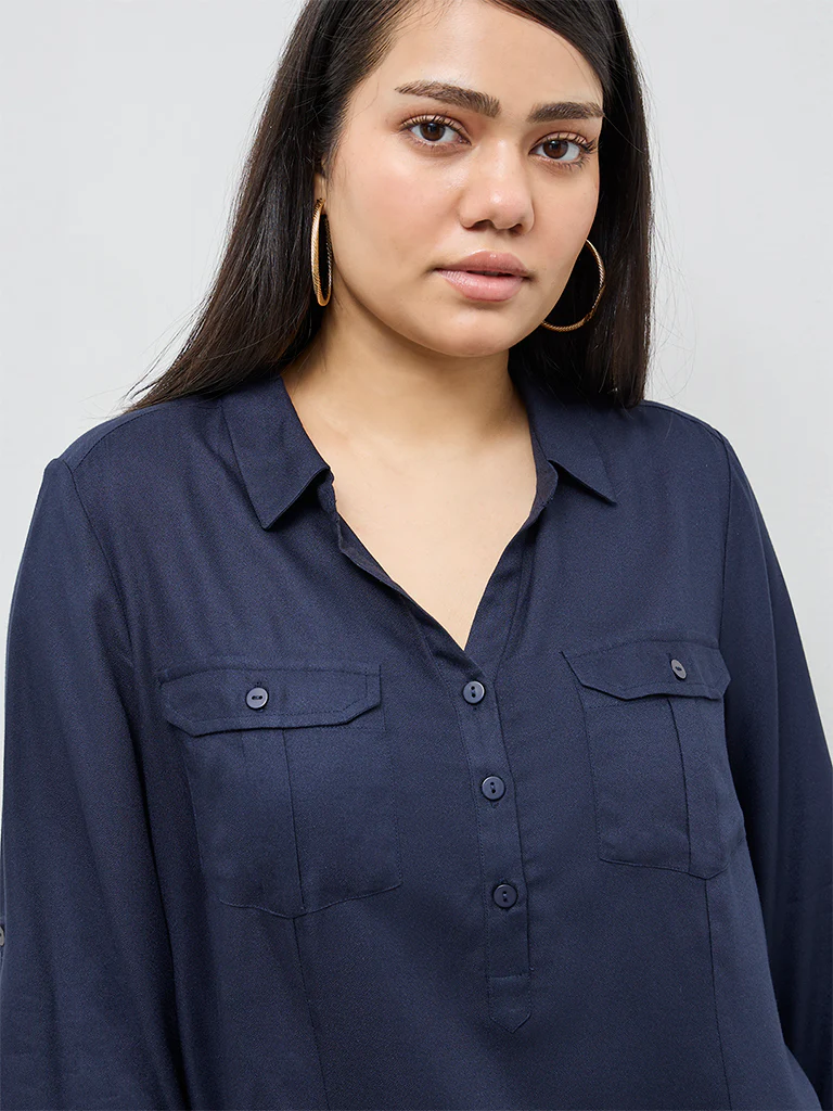 Gia Navy Solid Blouse - Image 3