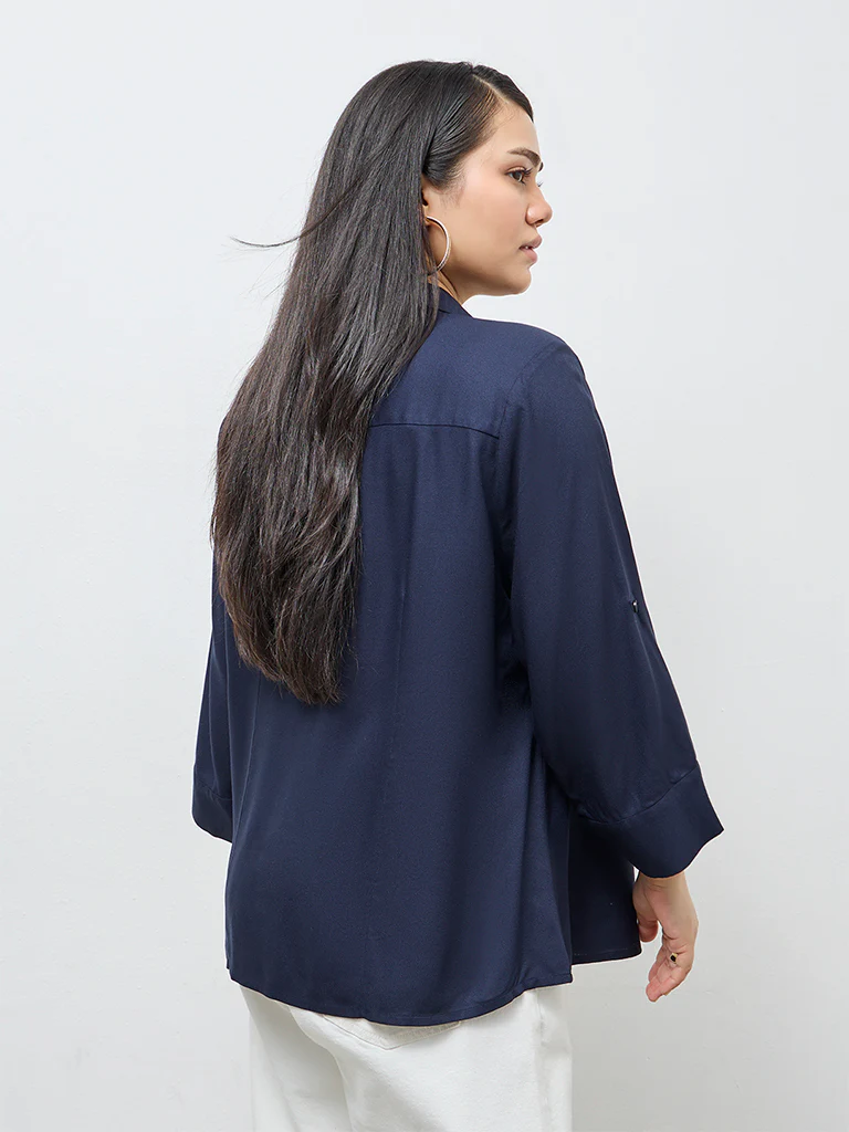 Gia Navy Solid Blouse - Image 4