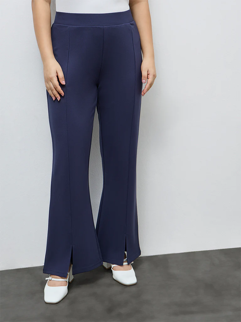 Gia Navy Solid High-Rise Bootcut Trousers - Image 2