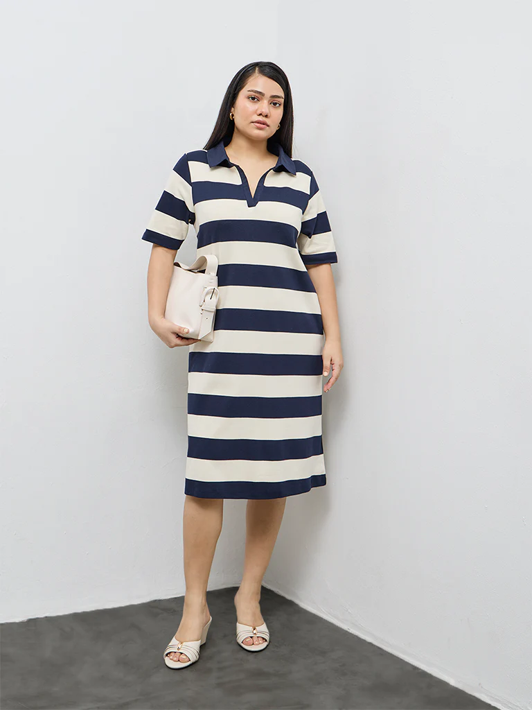 Gia Navy Striped Cotton T-Shirt Dress