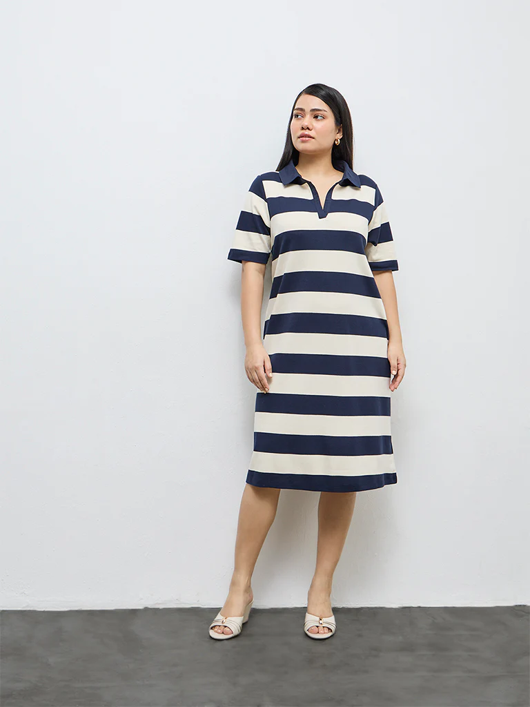 Gia Navy Striped Cotton T-Shirt Dress - Image 2