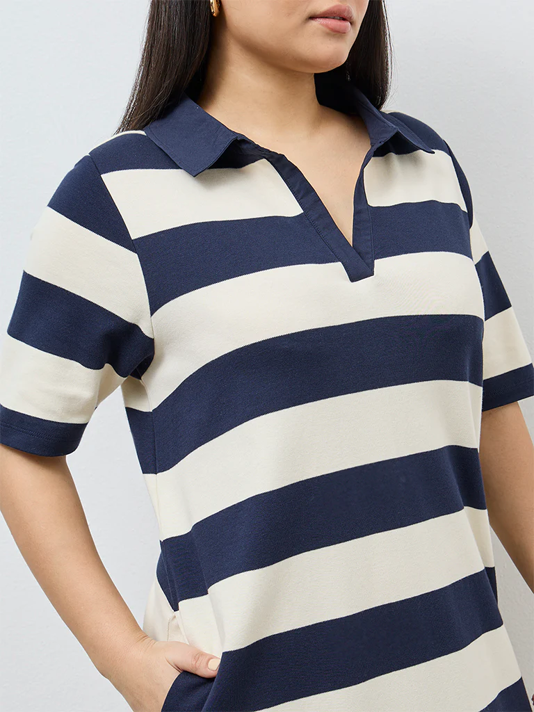Gia Navy Striped Cotton T-Shirt Dress - Image 3
