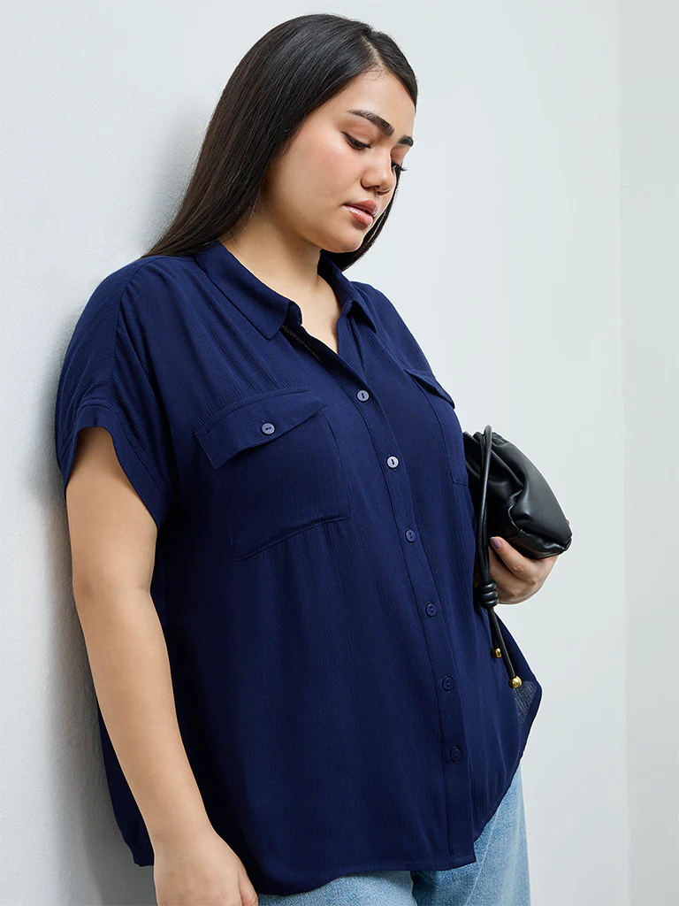 Gia Navy Textured Shirt