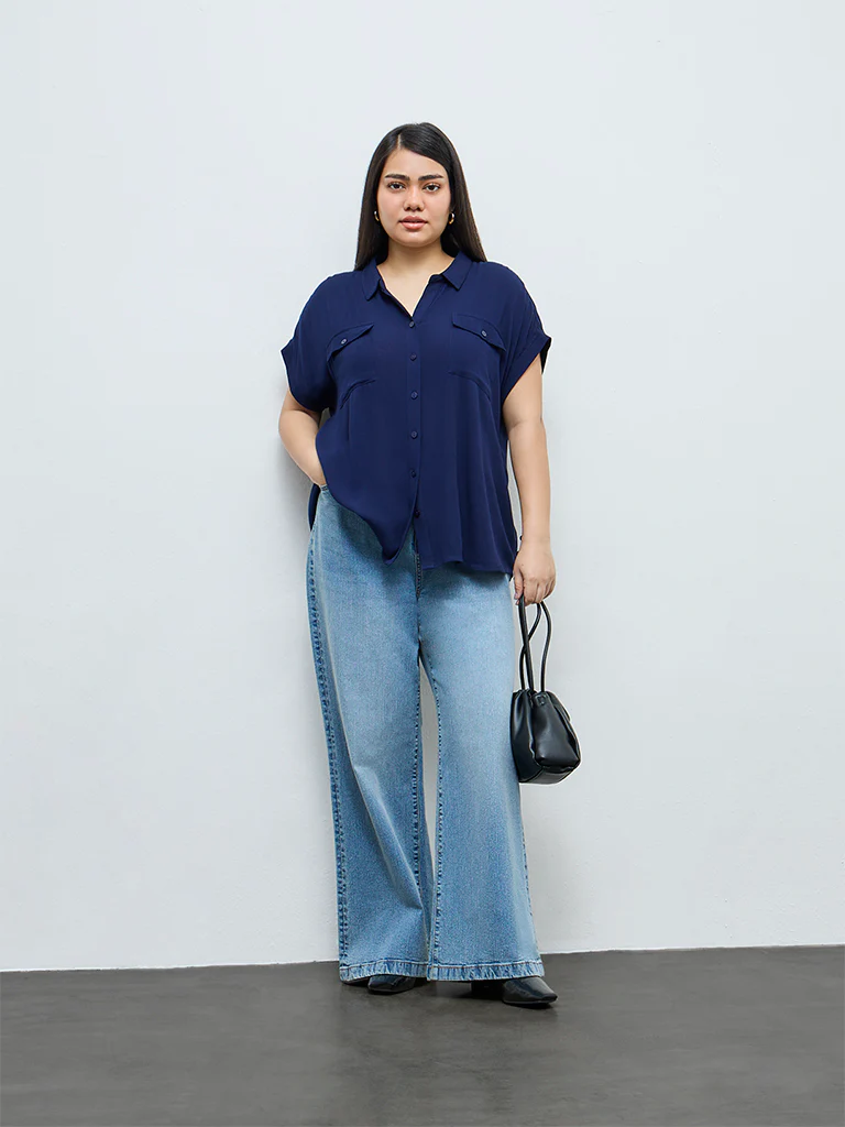 Gia Navy Textured Shirt - Image 2