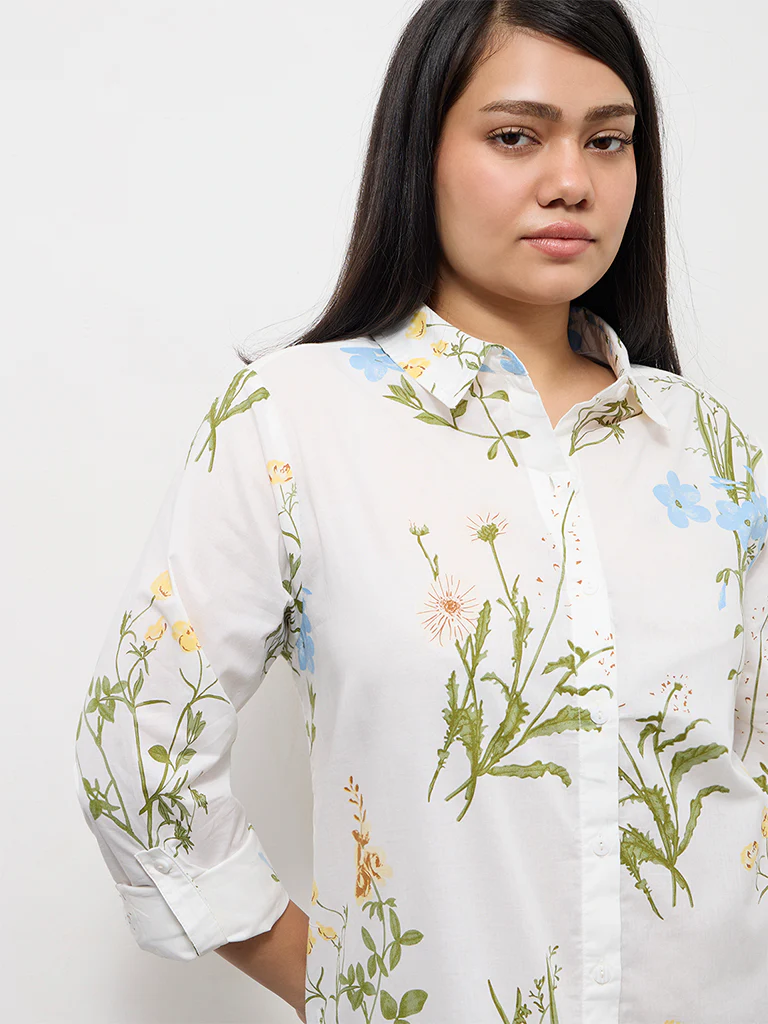 Gia Off-White Botanical Printed Cotton Shirt Dress - Image 3