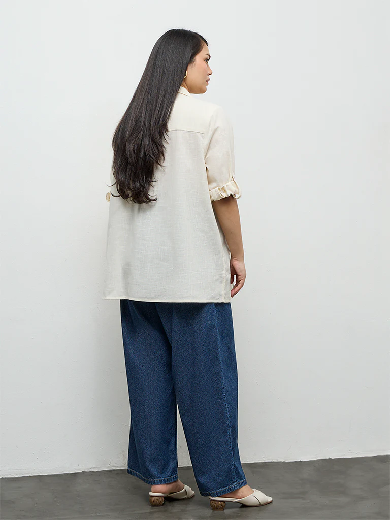 Gia Off-White Embroidered Cotton Blouse - Image 4
