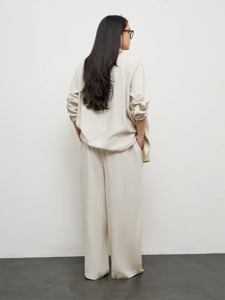 Gia Off-White Solid High-Rise Pants - Image 4