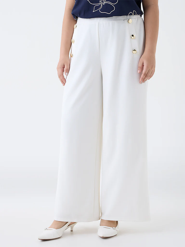Gia Off-White Solid High-Rise Trousers - Image 2
