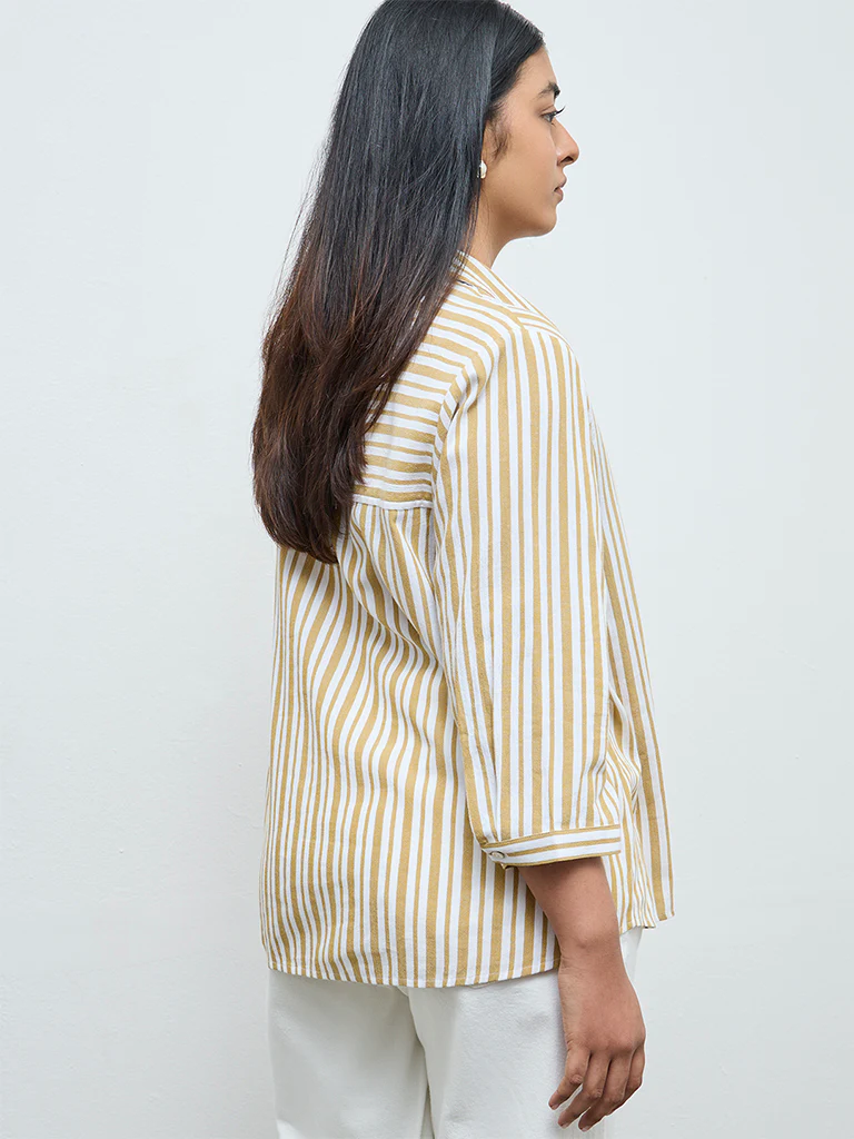 Gia Off-White Striped Cotton Blouse - Image 4