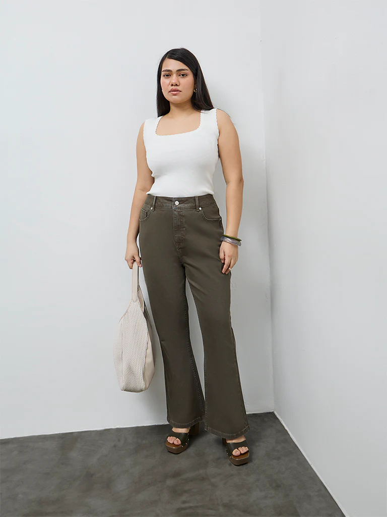 Gia Olive Bootcut High-Rise Jeans