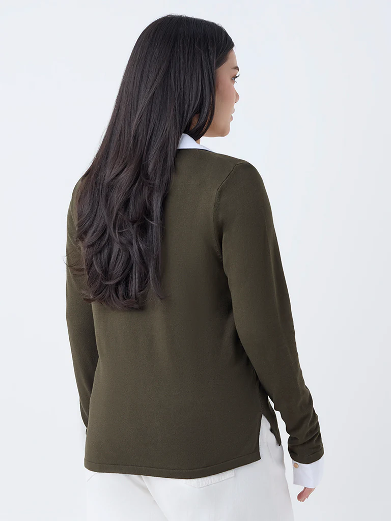 Gia Olive Collar-Detailed Top - Image 4