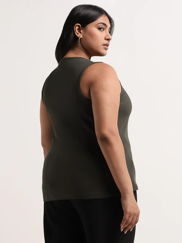 Gia Olive Cotton-Blend Ribbed Tank Top - Image 4