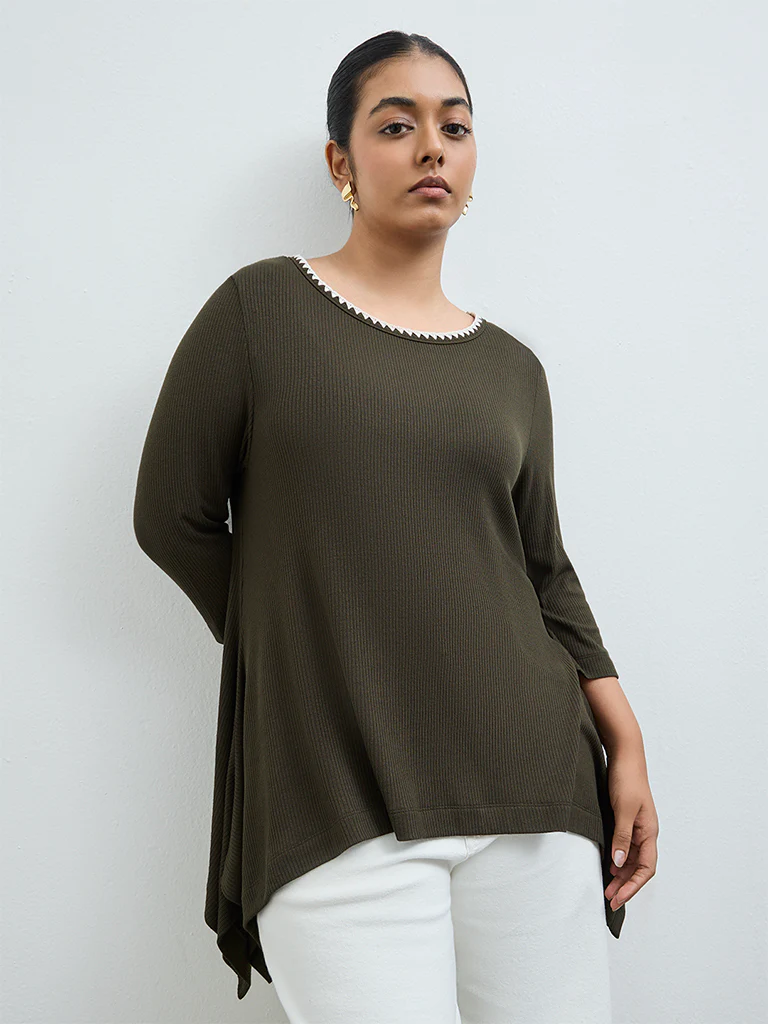 Gia Olive Rib-Textured Top - Image 2