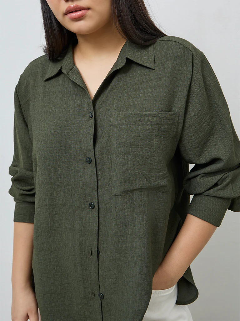 Gia Olive Self-Textured Shirt - Image 3