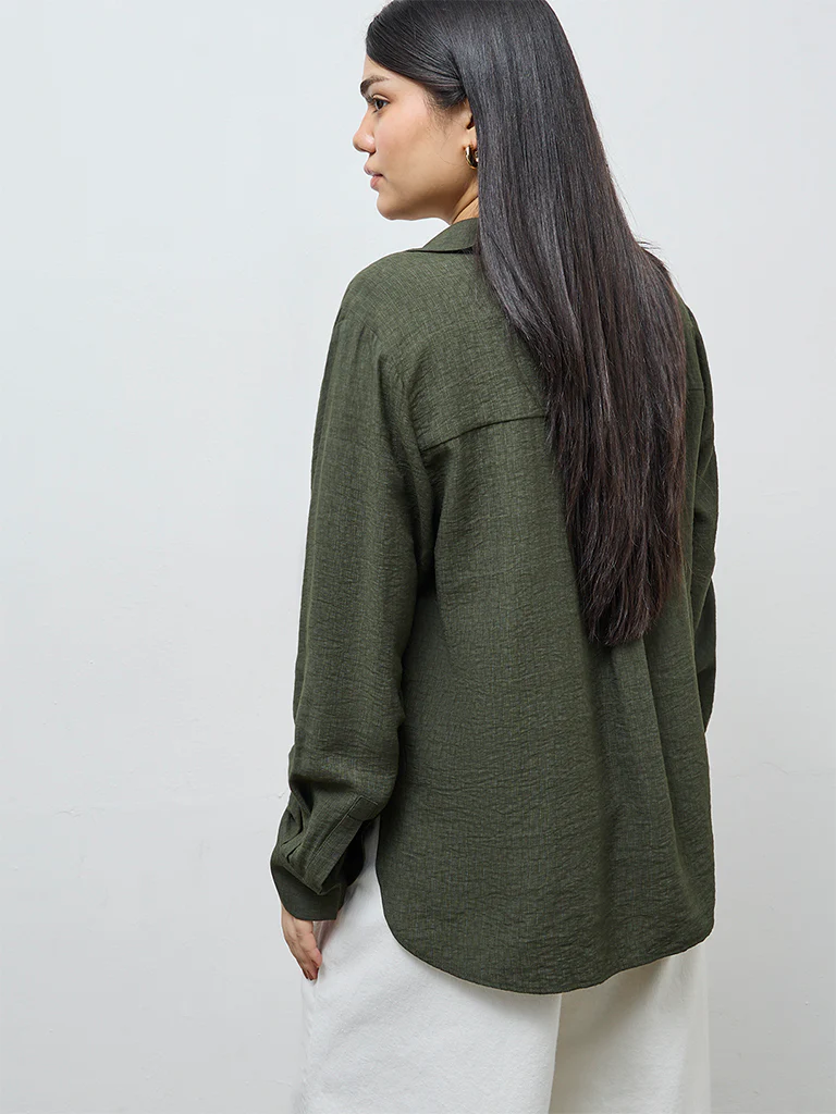 Gia Olive Self-Textured Shirt - Image 4