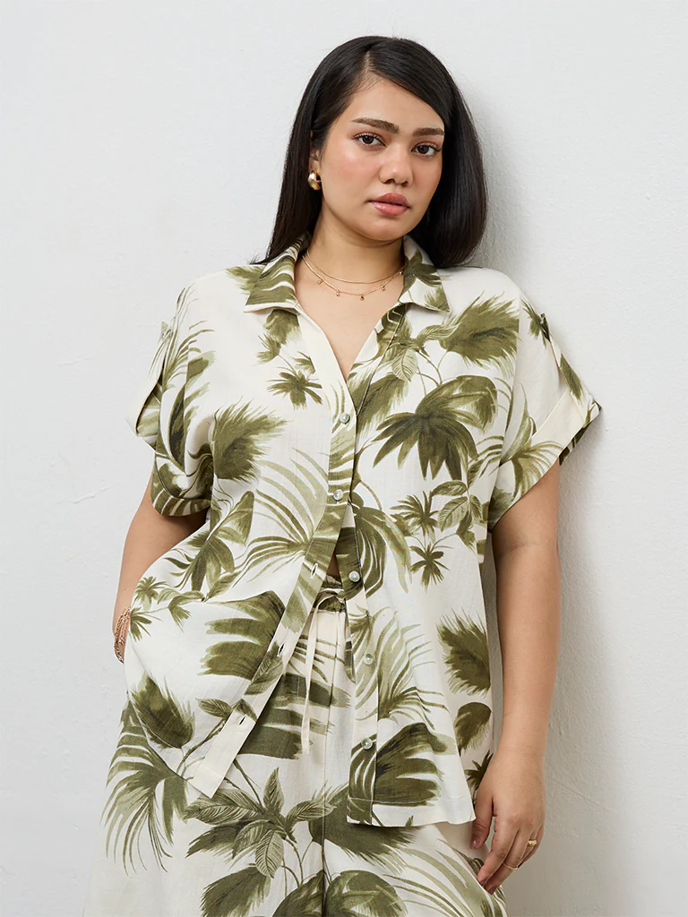 Gia Olive Tropical-Inspired Shirt