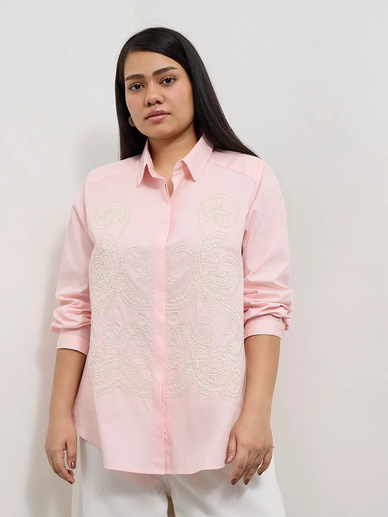 Gia Pink Embroidered Cotton Shirt