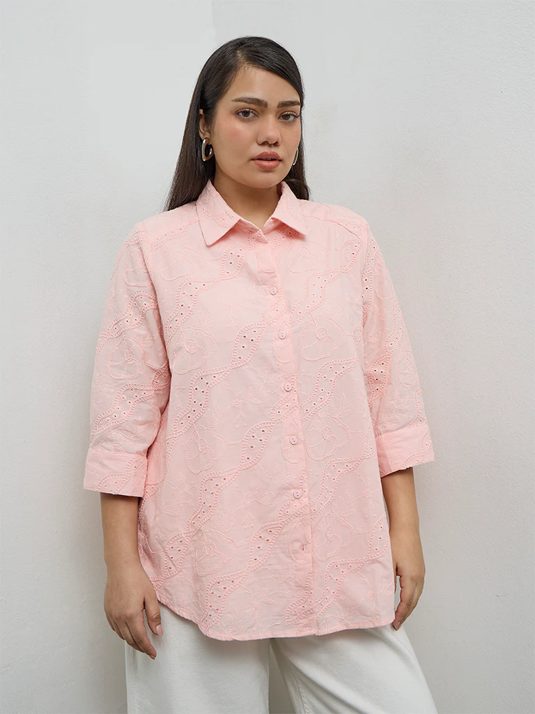 Gia Pink Embroidered Cotton Shirt