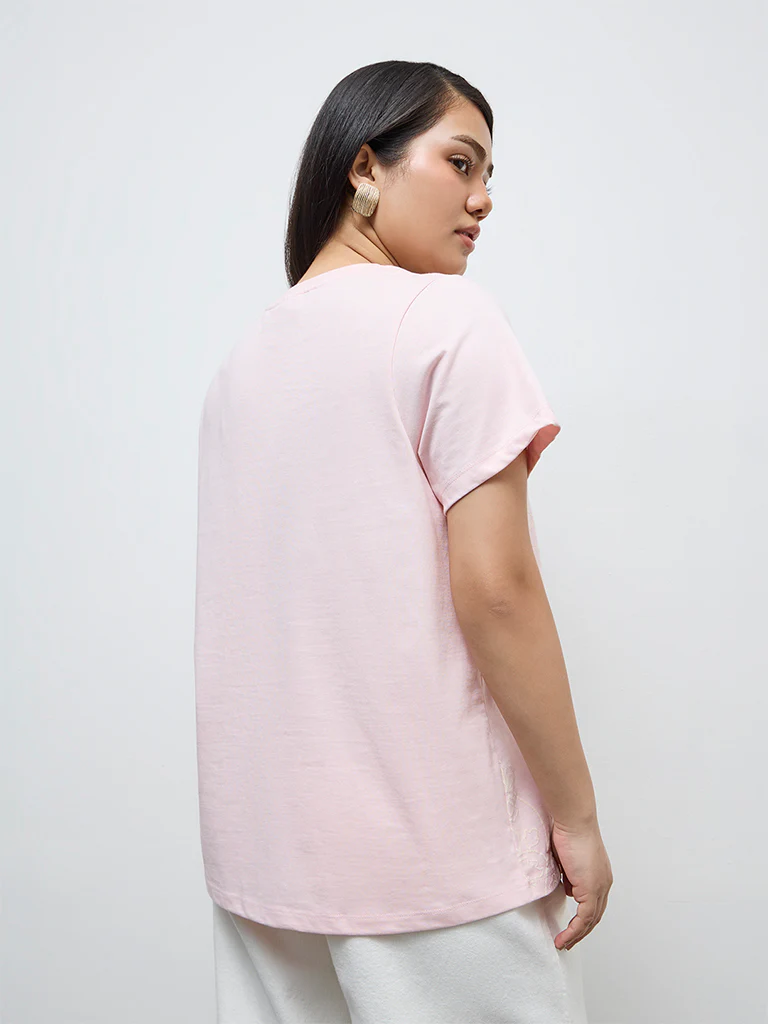 Gia Pink Floral Embroidered Cotton T-Shirt - Image 4