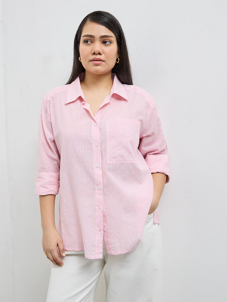 Gia Pink Striped Cotton Shirt - Image 2