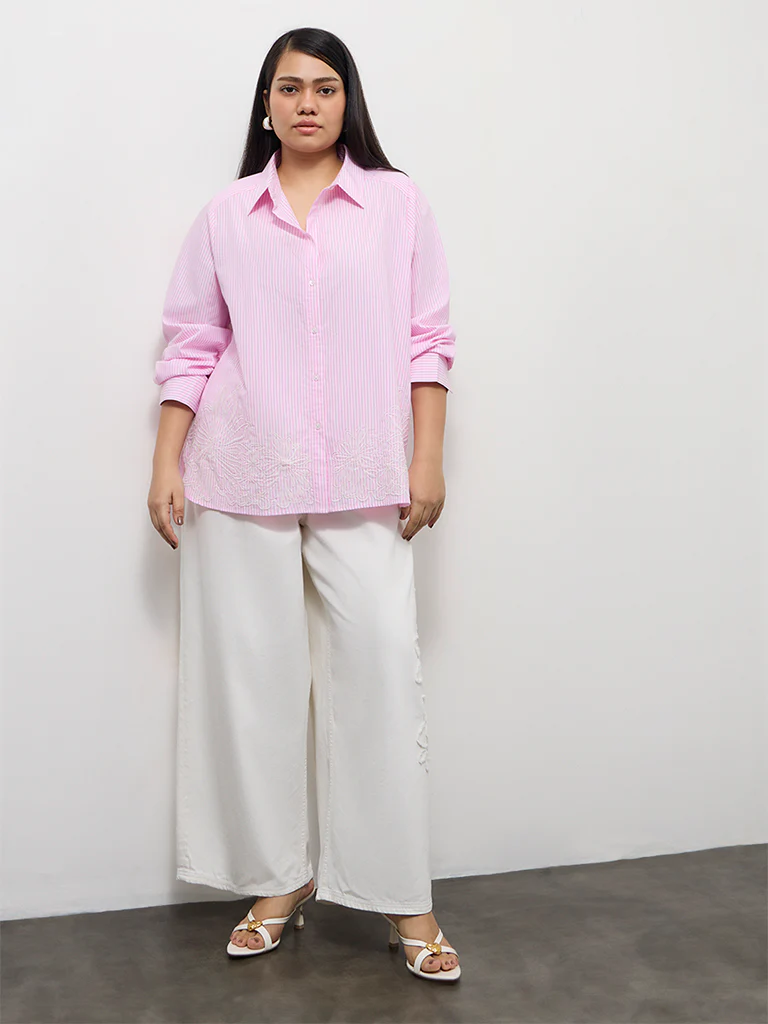 Gia Pink Striped Cotton Shirt - Image 2
