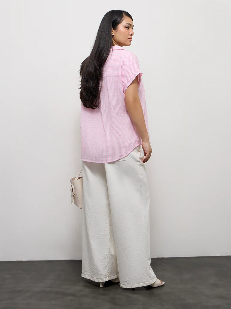 Gia Pink Striped Cotton Shirt - Image 4