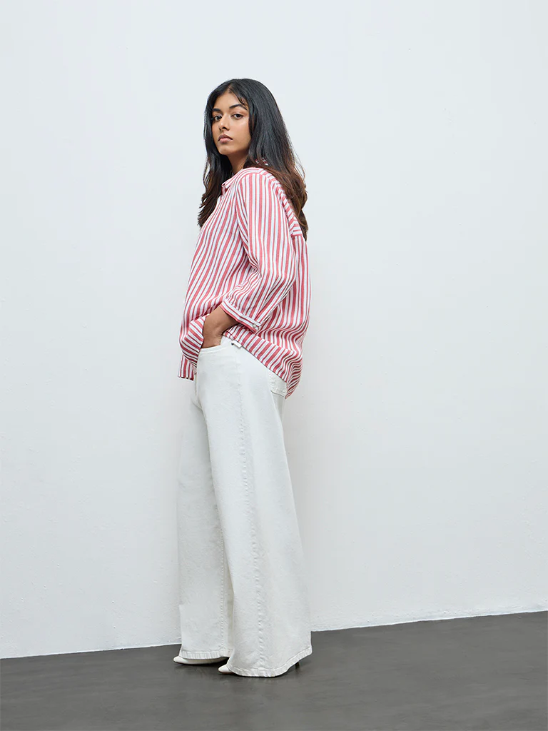 Gia Red and White Striped Blouse - Image 2
