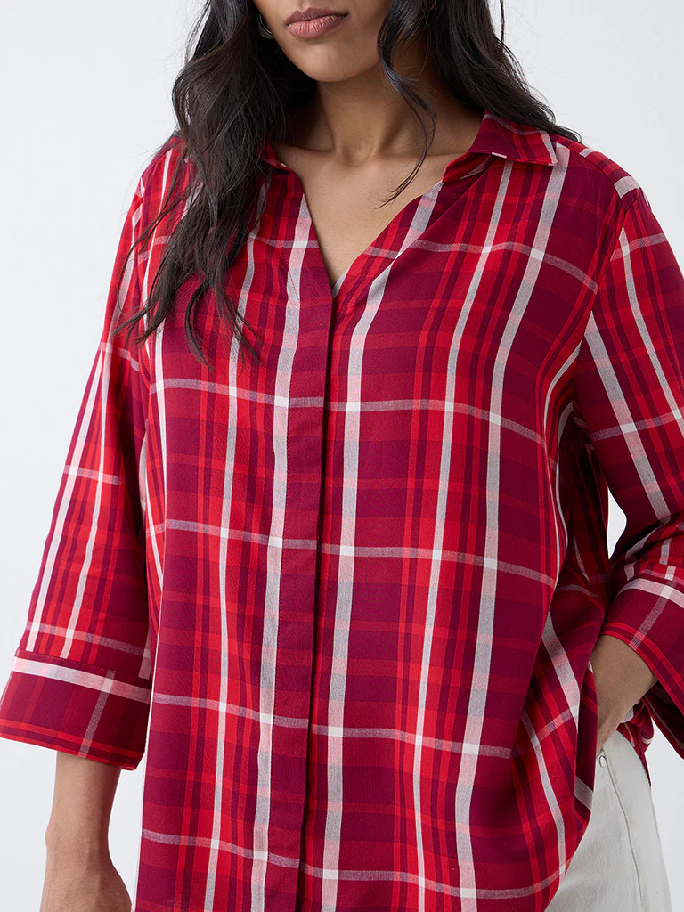 Gia Red Checks Printed Shirt - Image 3