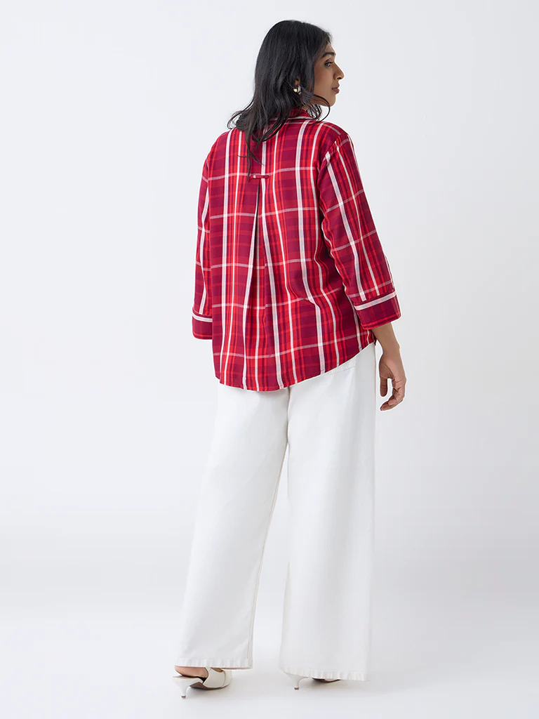 Gia Red Checks Printed Shirt - Image 4