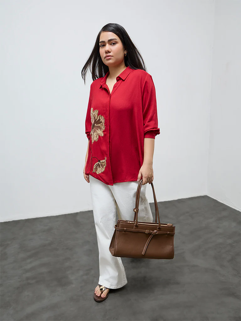 Gia Red Floral Embroidered Shirt - Image 2