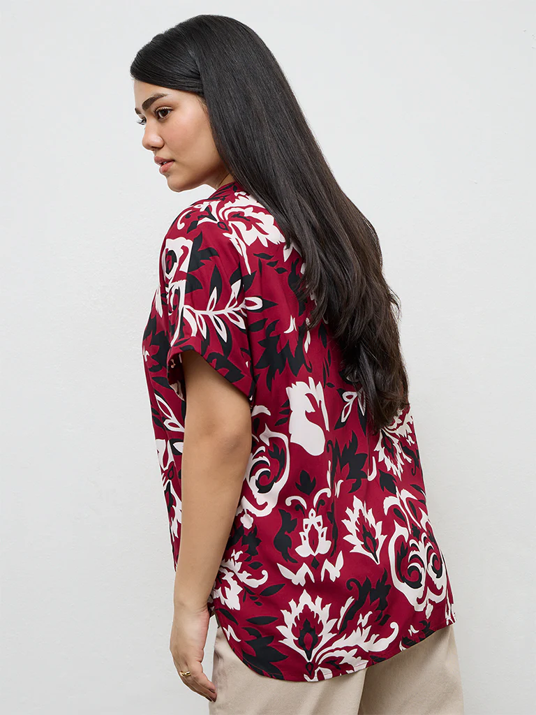 Gia Red Floral Printed Blouse - Image 4