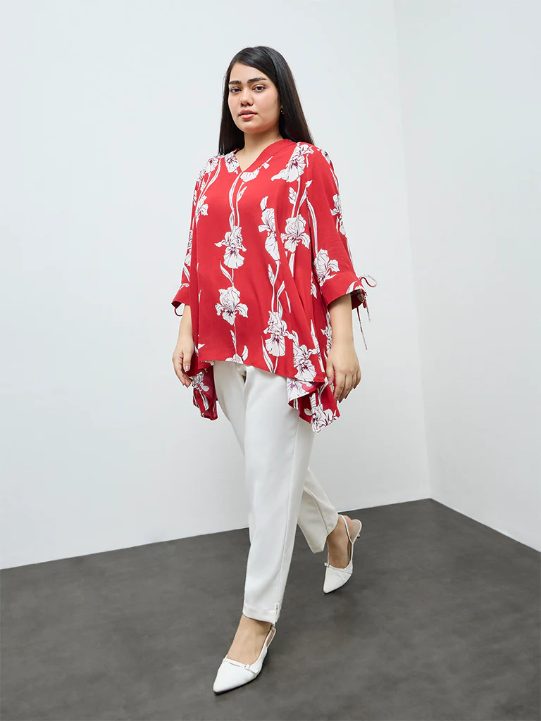 Gia Red Foliage Printed Blouse - Image 2