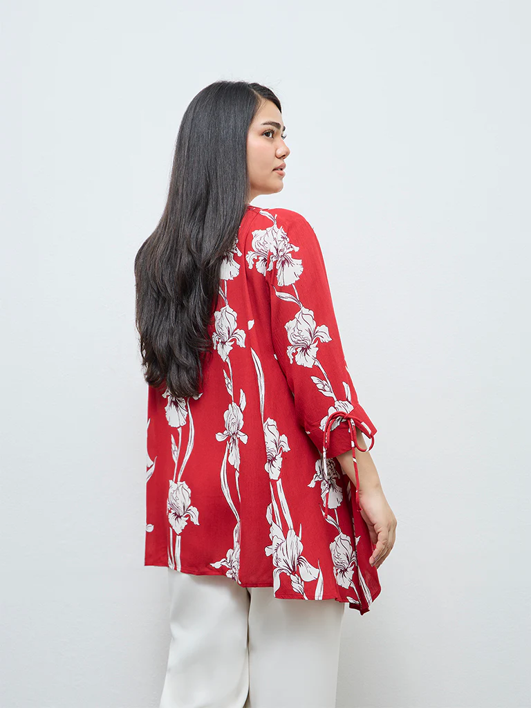 Gia Red Foliage Printed Blouse - Image 4