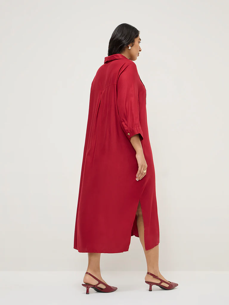 Gia Red Pintuck-Detailed Shirt Dress - Image 4