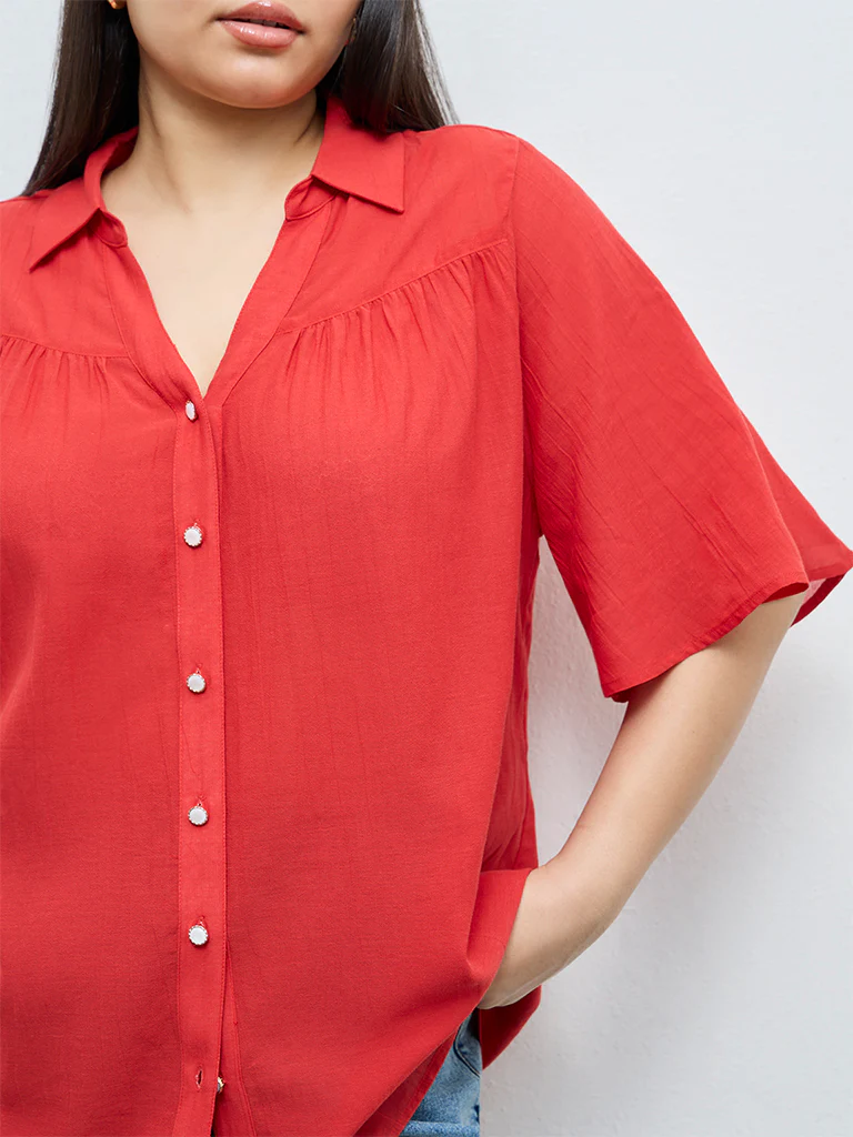 Gia Red Solid Blouse - Image 3