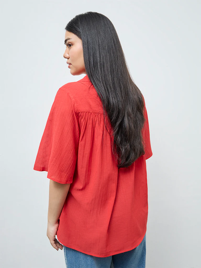 Gia Red Solid Blouse - Image 4