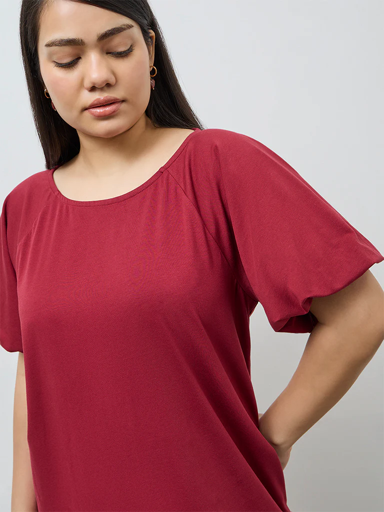 Gia Red Solid Cotton Straight Dress - Image 3